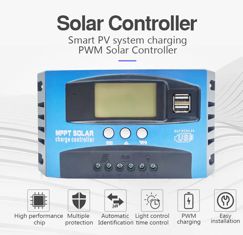 Solar Charge Controller MPPT 30A 40A 50A 60A 80A 100A LCD Display 12V 24V AUTO Dual USB Solar Charge And Discharge Controller