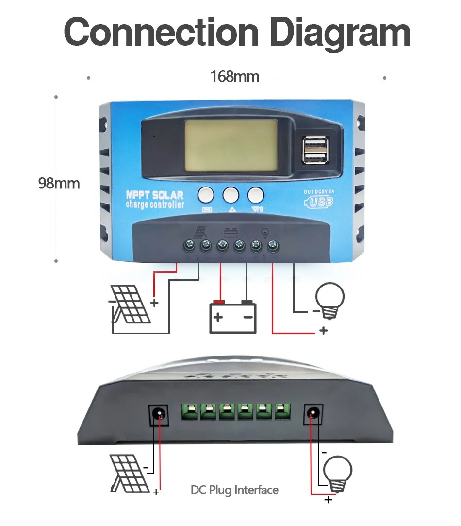 Solar Charge Controller MPPT 30A 40A 50A 60A 80A 100A LCD Display 12V 24V AUTO Dual USB Solar Charge And Discharge Controller