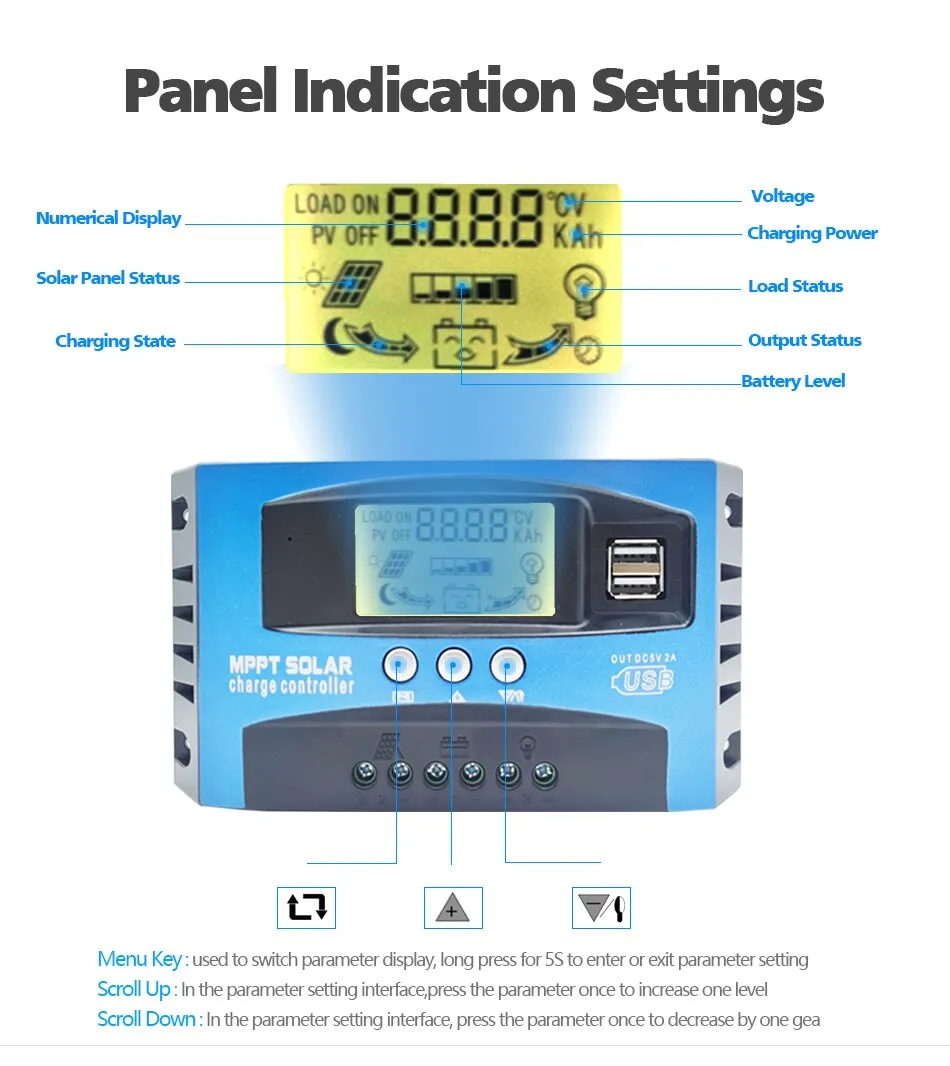 Solar Charge Controller MPPT 30A 40A 50A 60A 80A 100A LCD Display 12V 24V AUTO Dual USB Solar Charge And Discharge Controller