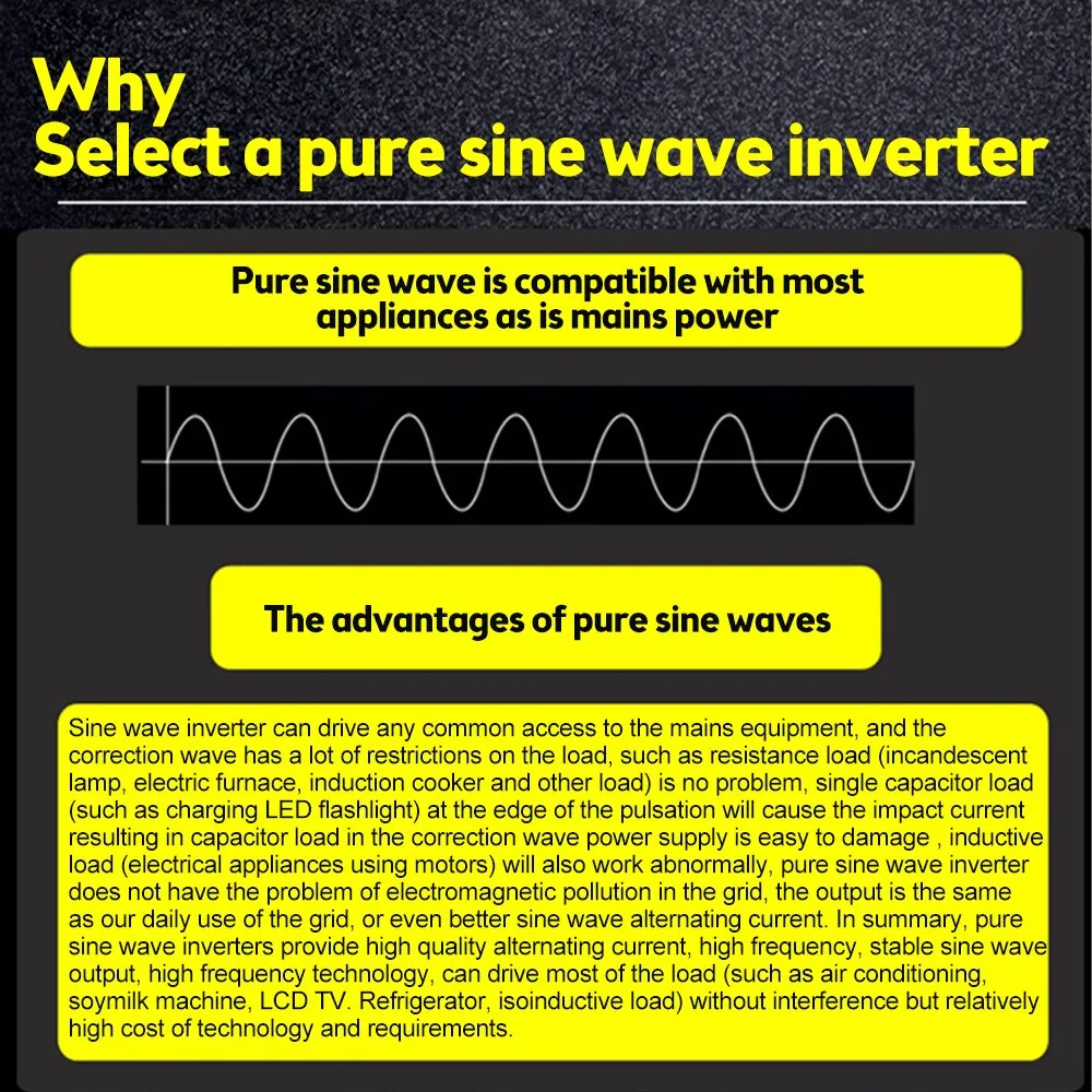 Pure Sine Wave Inverter DC 12v To AC 220V 1000W Portable Power Bank Converter Solar Inverter