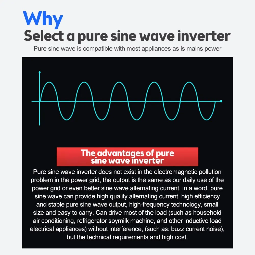 Pure Sine Wave Inverter DC 12v To AC 220V 1000W Portable Power Bank Converter Solar Inverter