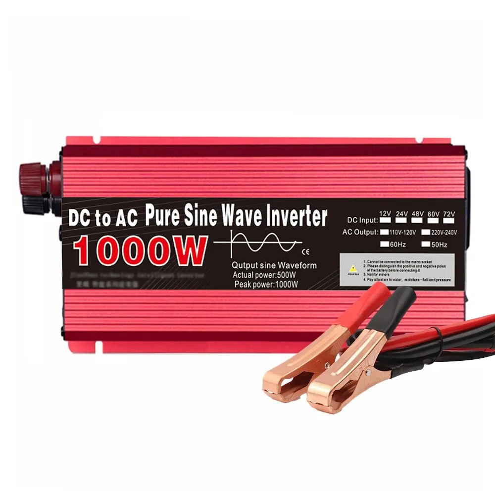 Pure Sine Wave Inverter DC 12v To AC 220V 1000W Portable Power Bank Converter Solar Inverter