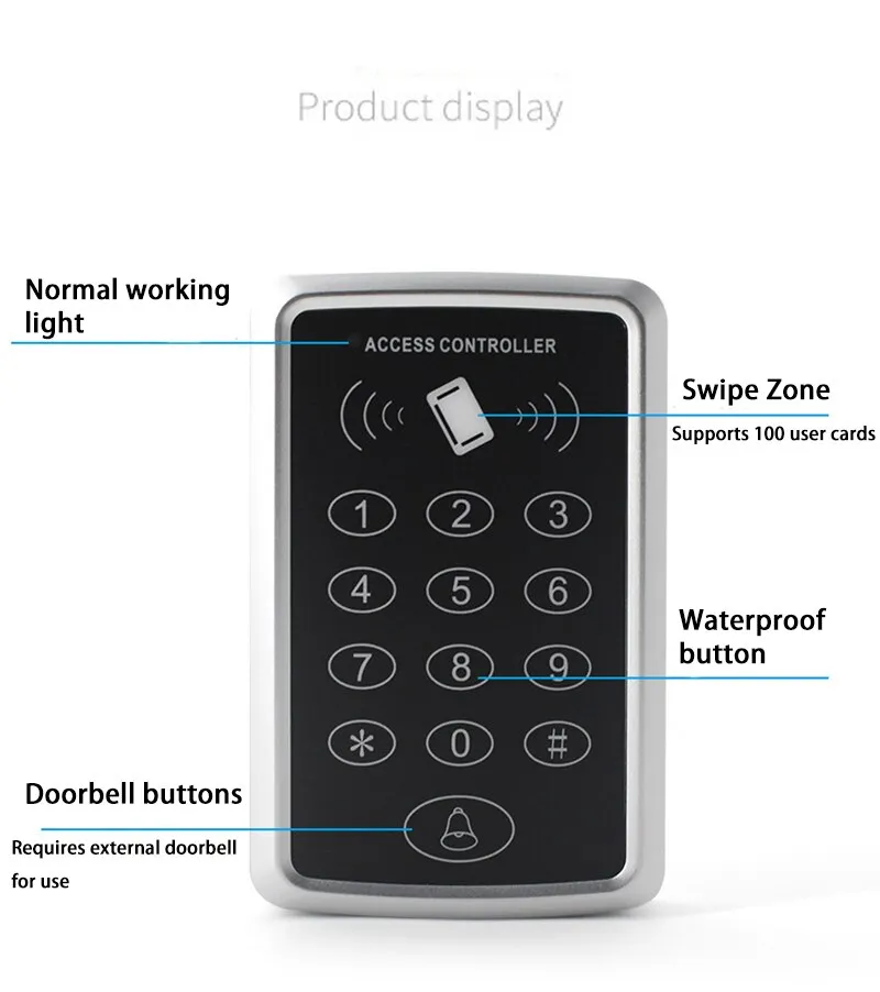 125KHz RFID Access Control Keypad EM Card Reader Support 1000 Users Door Access Control System Door Lock Opener Keyboard System