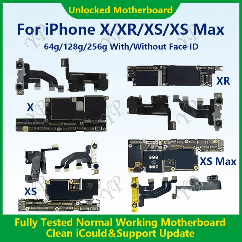 For iPhone X/XR/XS/XS Max 64g/256g Fully Tested Cleaned iCloud Original Mainboard Authentic Compatible With iPhone Motherboard