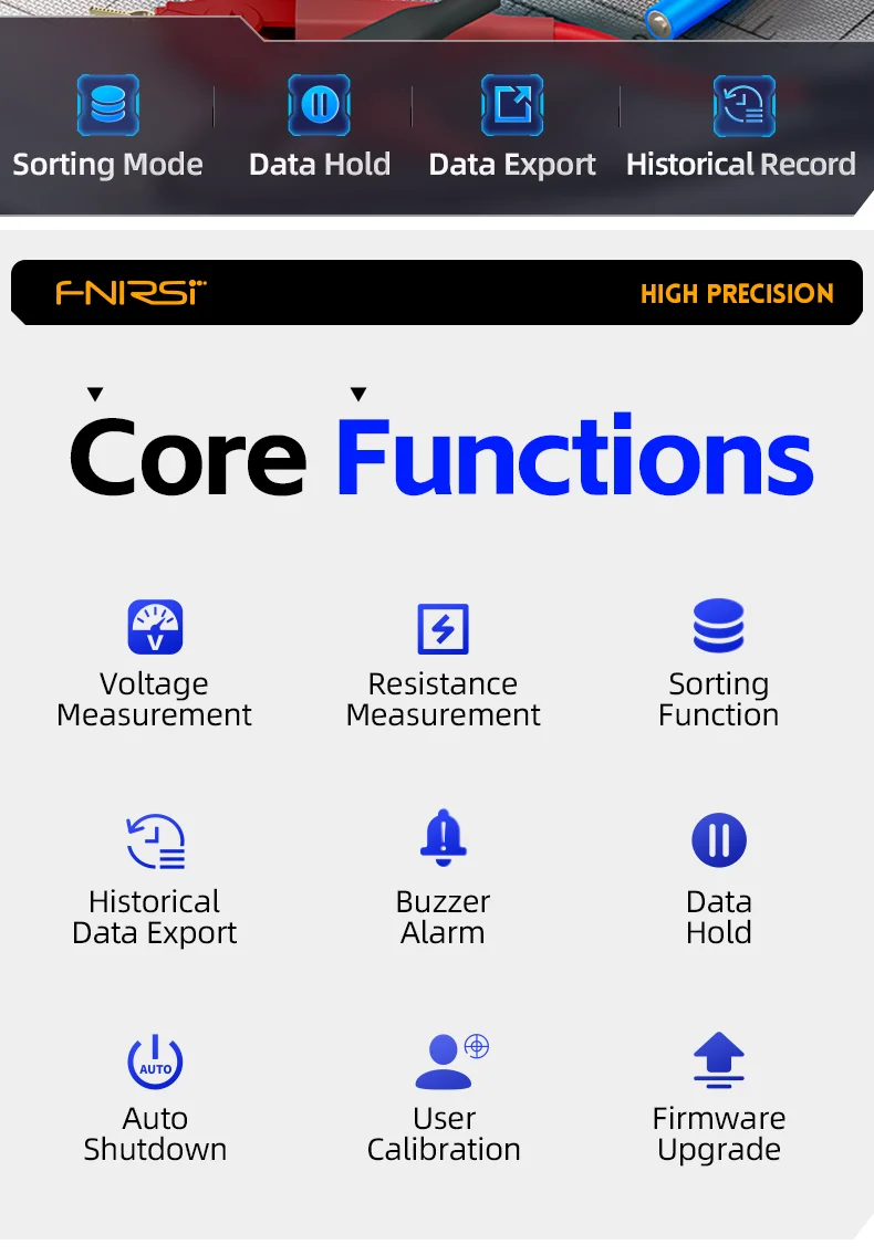 FNIRSI HRM-10 Battery Voltage Internal Resistance Tester 18650 High-precision AC Acid Lithium Lead Car Battery Capacitor Tester