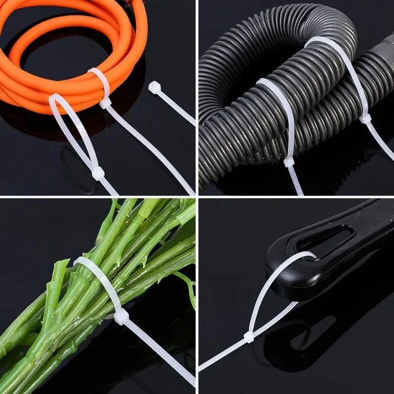 500/100Pcs Plastic Nylon Cable Ties Self-locking Cord Ties Straps Adjustable Cables Fastening Loop Home Office Wire Zip Ties