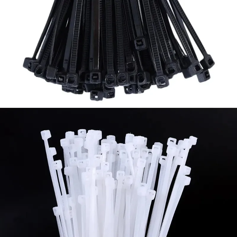 500/100Pcs Plastic Nylon Cable Ties Self-locking Cord Ties Straps Adjustable Cables Fastening Loop Home Office Wire Zip Ties