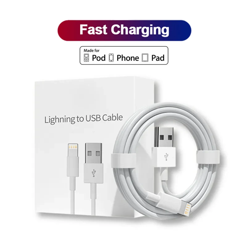 Fast Charging Original USB Cable for iPhone X XR 6 6S 7 8 14 Plus 11 12 13 Pro XS Max 1m 1.5m 2m USB Data Charger Cable With Box