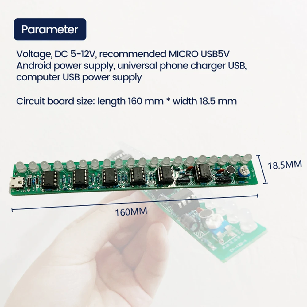 USB Voice Dontrolled Audio Spectrum Lamp Kit DC 5-12V LED Volume Level Indicator Display Board Music Audio Circuit Board DIY kit