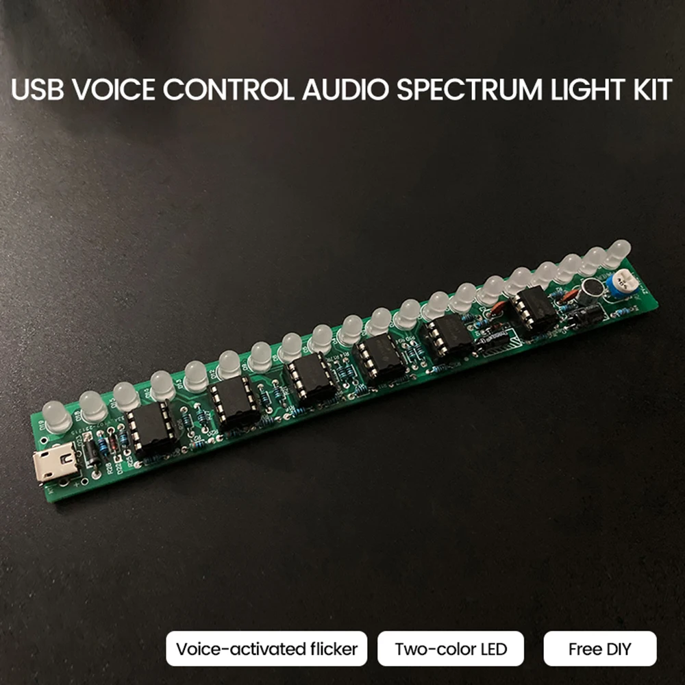 USB Voice Dontrolled Audio Spectrum Lamp Kit DC 5-12V LED Volume Level Indicator Display Board Music Audio Circuit Board DIY kit