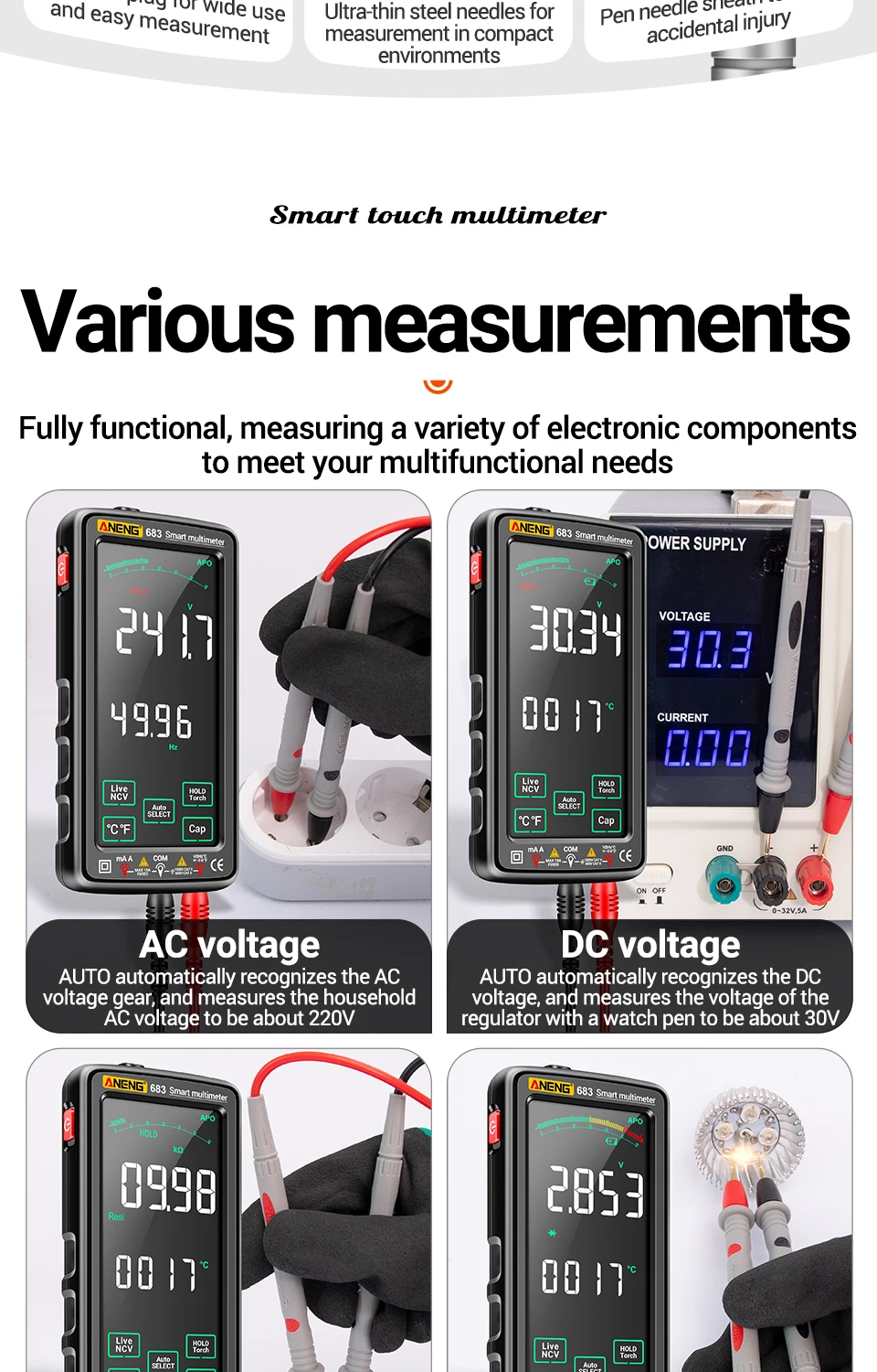 ANENG 683 Smart Multimeter High-end Touch 6000 Counts Multimetro Test Rechargeable Multitester AC/DC Voltage Tester Current Tool