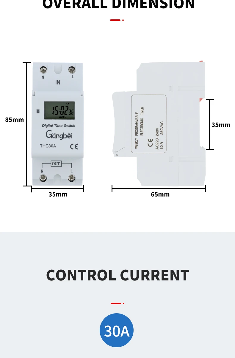 Weekly 7 Days Programmable Digital TIME SWITCH Relay Timer Control AC 220V 230V 110V 24V 12V 16A 30A Din Rail Mount