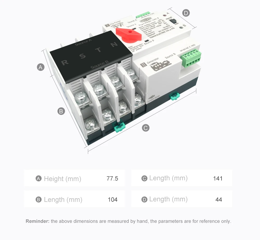 Din Rail 2P 3P 4P ATS Dual Power Automatic Transfer Switch Electrical Selector Switches Uninterrupted Power 63A 100A TOMZN Mini