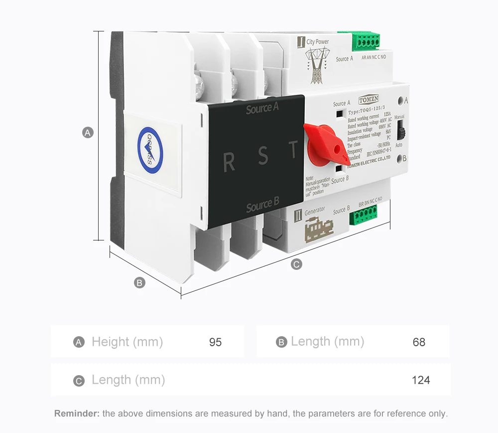 Din Rail 2P 3P 4P ATS Dual Power Automatic Transfer Switch Electrical Selector Switches Uninterrupted Power 63A 100A TOMZN Mini