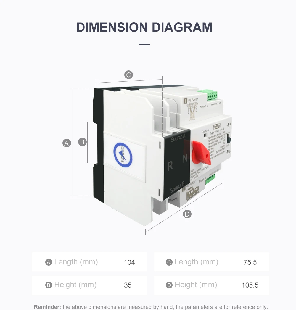 Din Rail 2P 3P 4P ATS Dual Power Automatic Transfer Switch Electrical Selector Switches Uninterrupted Power 63A 100A TOMZN Mini