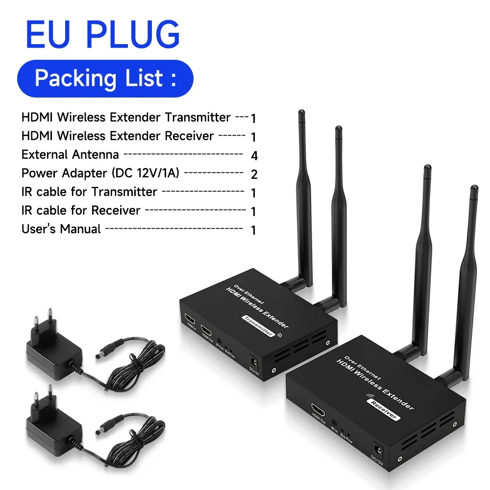 Wireless HDMI Transmitter Receiver Extender 1 TX-4 RX 200m 5.8GHz 1080P Audio Video Extender Kit with IR HDMI Loop-Out For TV