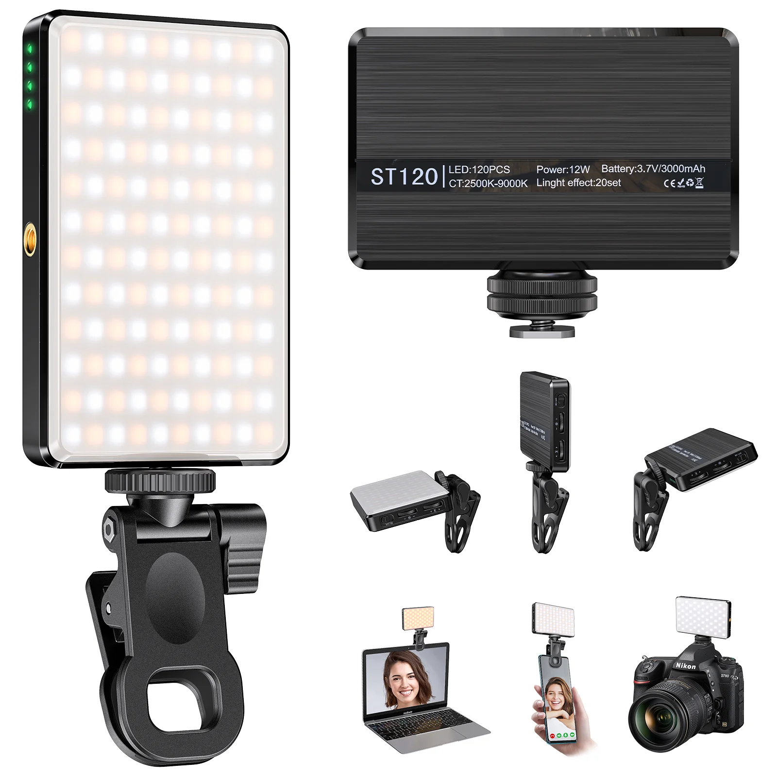 ST-120 LED Video Light Fill Light Rechargeable 3000 MAh Ajusted 3 Light Modes CRI95 Portable Mini Selfie Light 2500-9000K