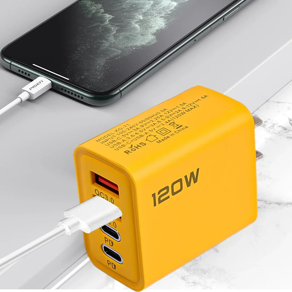 120W Fast Charging 4 Ports Mobile Phone Charger QC3.0 USB Type C Chargers Dual PD Wall Adapter EU/US/UK Plug for iPhone15 Xiaomi