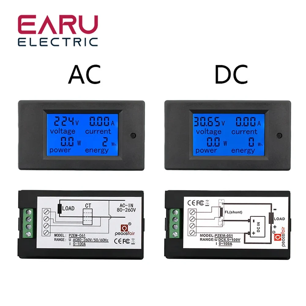 20A 100A AC 80-260V DC 6.5-100V Digital LED Display Voltmeter Ammeter Wattmeter Power Energy Meter 12V 24V 110V 220V Volt Tester