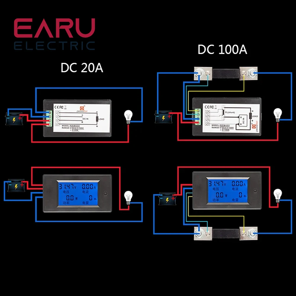 20A 100A AC 80-260V DC 6.5-100V Digital LED Display Voltmeter Ammeter Wattmeter Power Energy Meter 12V 24V 110V 220V Volt Tester