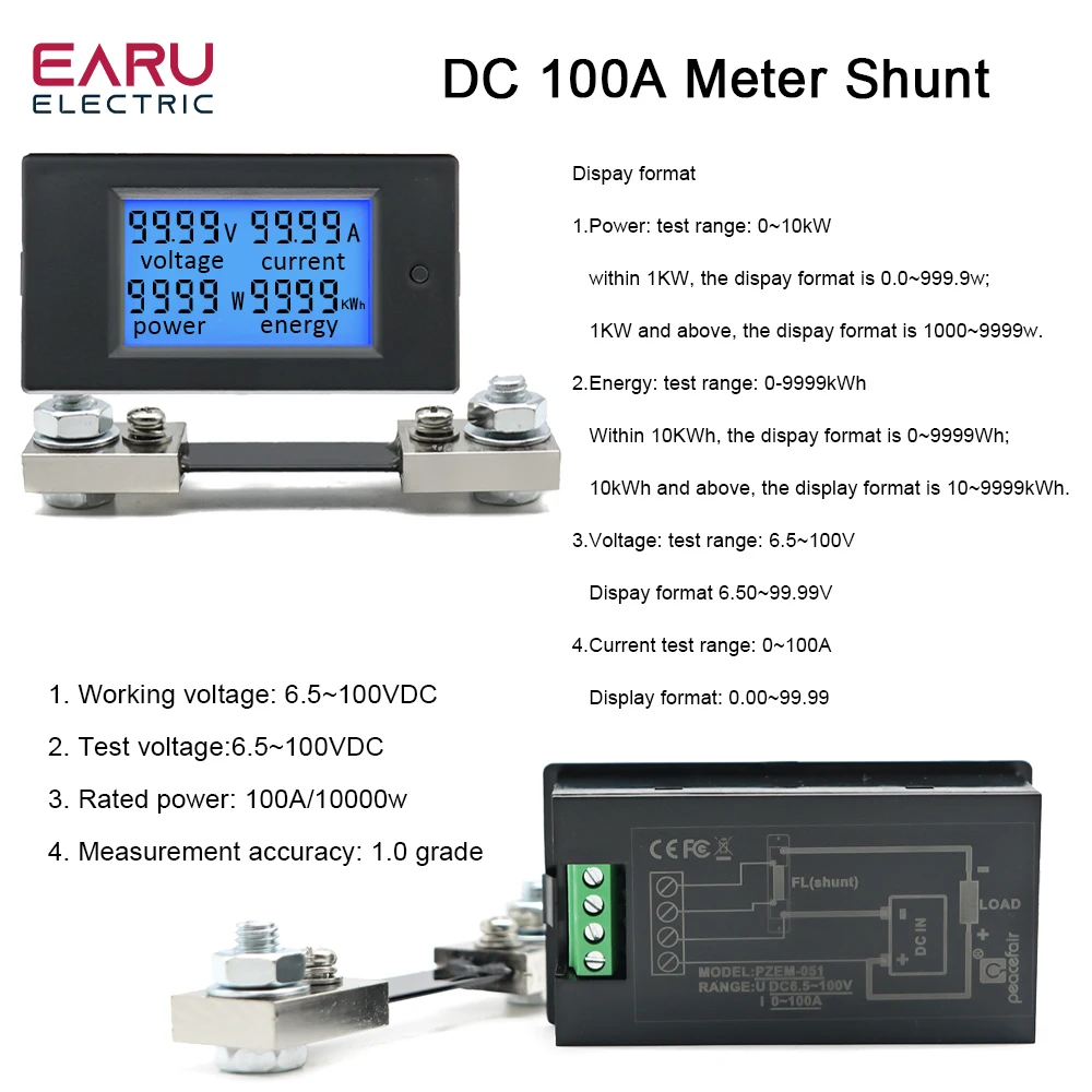 20A 100A AC 80-260V DC 6.5-100V Digital LED Display Voltmeter Ammeter Wattmeter Power Energy Meter 12V 24V 110V 220V Volt Tester