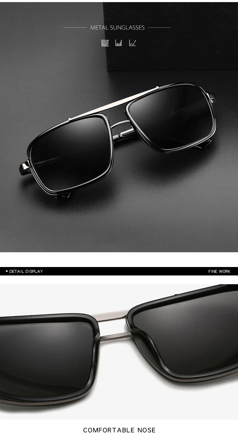 New Sunglasses Punk Sunglasses New Men's Square Uv400 Twin-beam Aviator Sunglasses