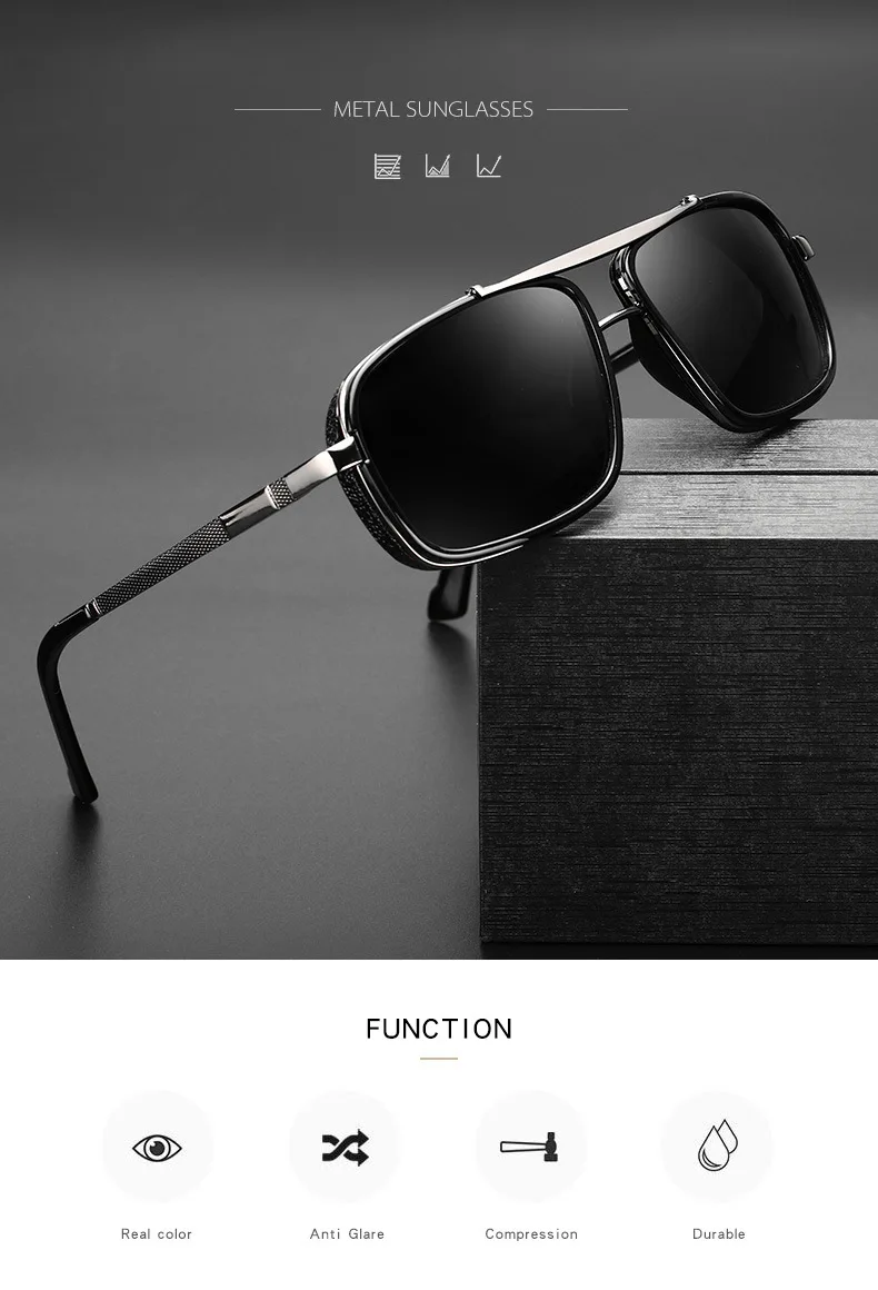 New Sunglasses Punk Sunglasses New Men's Square Uv400 Twin-beam Aviator Sunglasses